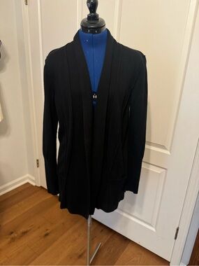 LOFT Black Open Front Ribbed Cardigan
